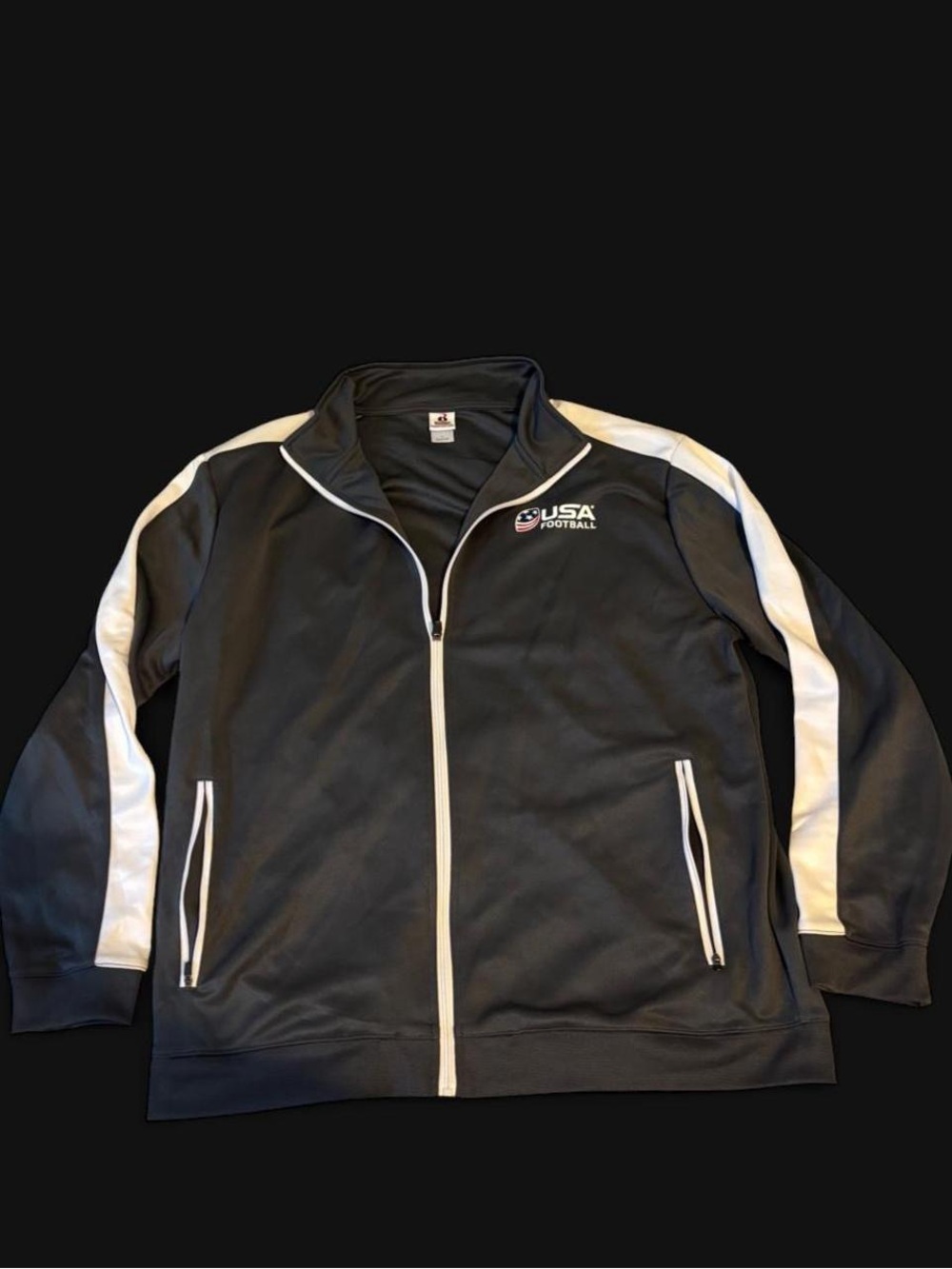 USA Football Black Zip-Up Track Jacket with White Accents